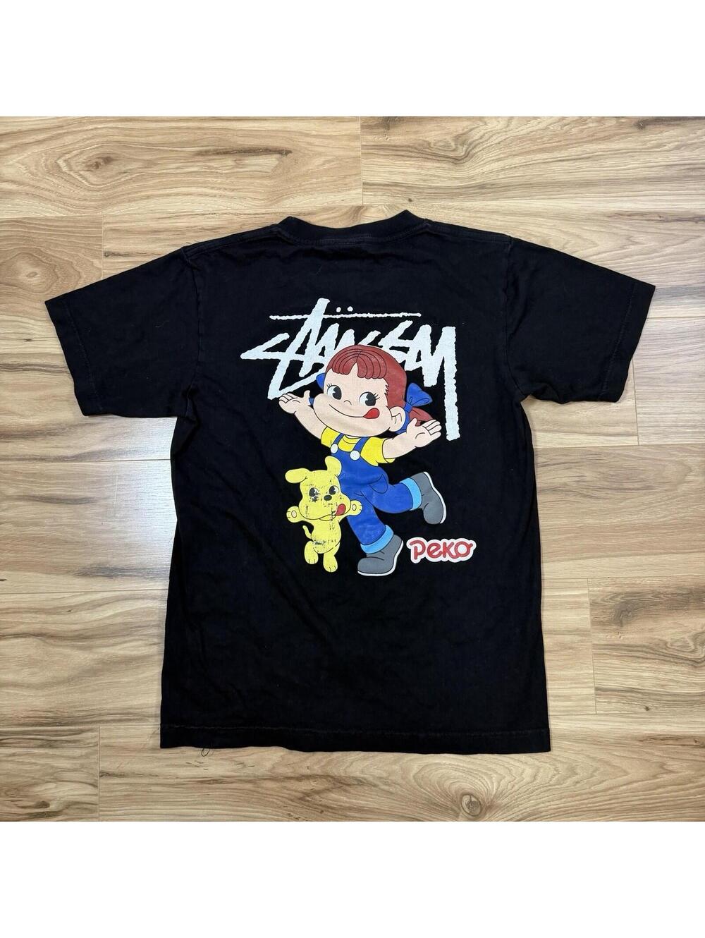 Stussy x Peko Fujiya Collab Black Graphic Tee S 100% Cotton Streetwear